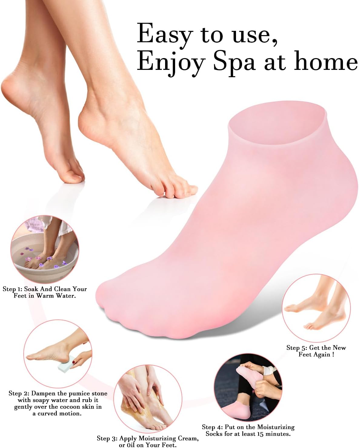 Silicone Moisturizing Gel Socks (1 Pair, Pink)