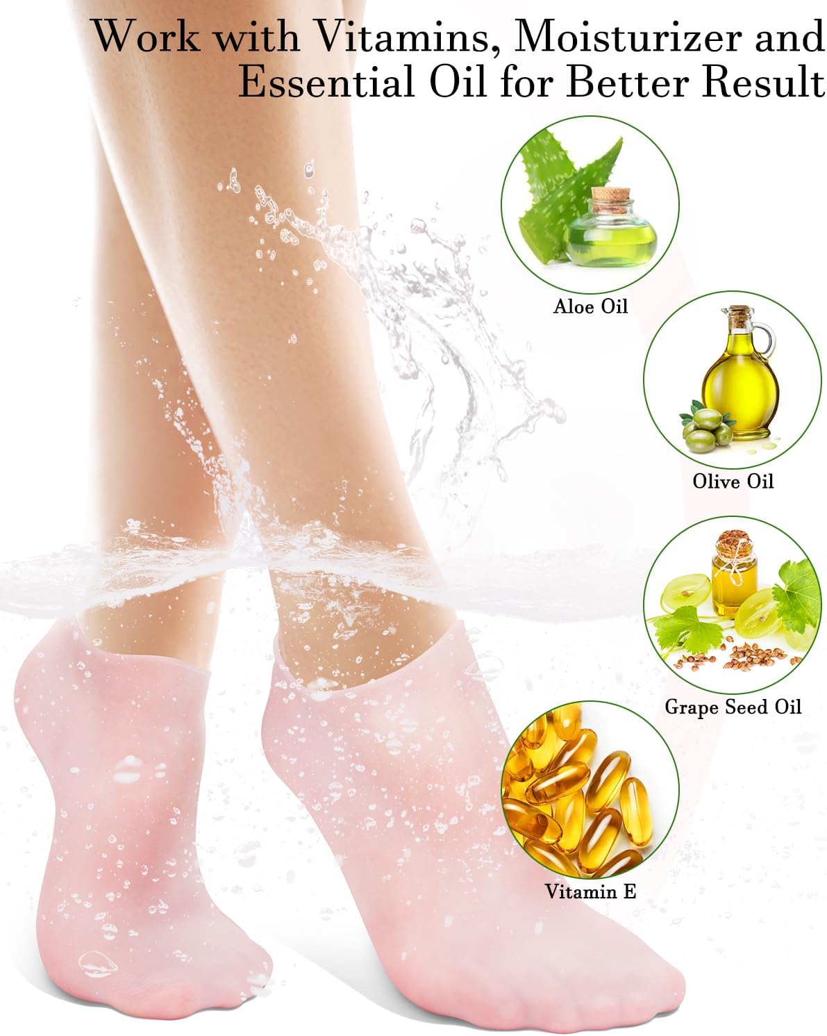 Silicone Moisturizing Gel Socks (1 Pair, Pink)